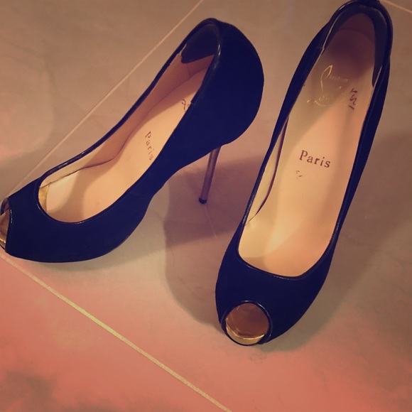 Christian Louboutin Black Suede Peep Toe Pumps - Picture 1 of 8